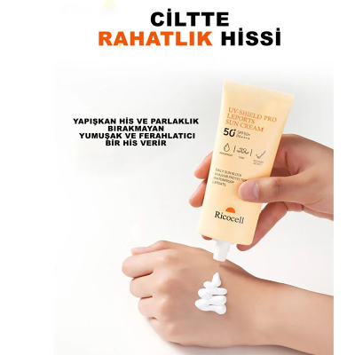 Ricocell Uv Shield Pro Leports Sun Cream SPF 50+ PA+++ 70 ML Suya Dayanıklı Güneş Kremi - 7